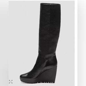 Gucci Black Leather Wedge Knee-High Boots